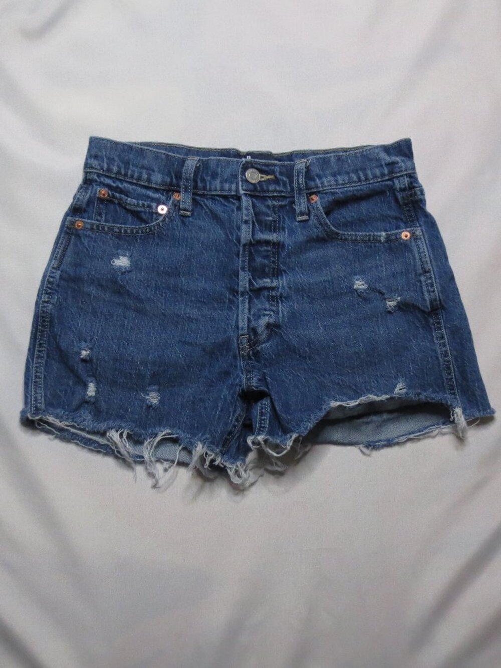 GAP womens SHORTS blue JEANS distressed DENIM cheeky BUTTON-FLY SIZE 6